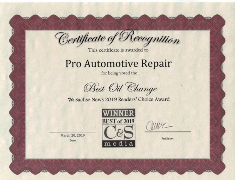 Best Oil Change 2019 - Sachse News Readers Choice Award